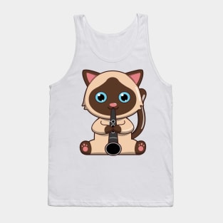 Siamese Cat Playing The Clarinet Tank Top